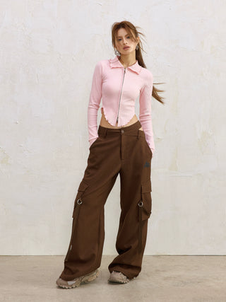 AcmeAura® Asymmetrical Waistline Double Pocket Streamer Cargo Pants KT3226