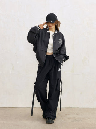 AcmeAura® Letter Print Contrasting Baseball Jersey Jacket KT3228