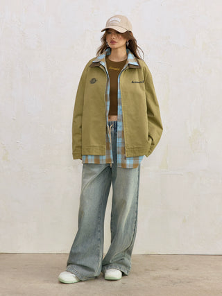 AcmeAura® American Vintage Contrasting Lamb Wool Jacket KT3235
