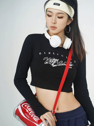 MC Miracle Jazz Long Sleeve Letter Printed Short T-shirt KT2991