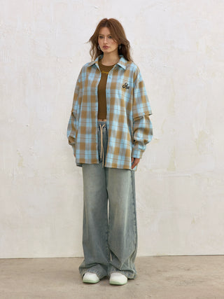 AcmeAura® Loose Casual Vintage Blue Checked Shirt KT3223