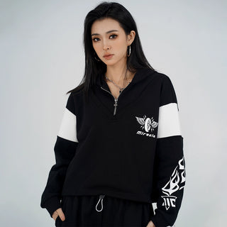MC Miracle Fashion Half Zipper Hoodie Street Long Sleeve Top KT3116