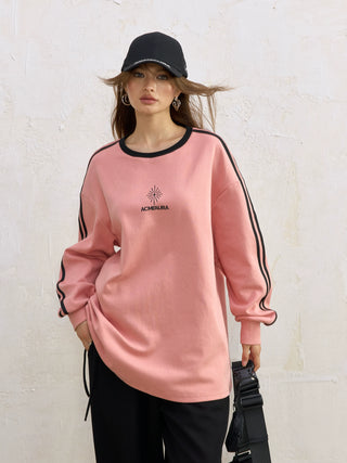 AcmeAura® Contrast Color Design Loose Jersey Crew Neck Bottom Top KT3224