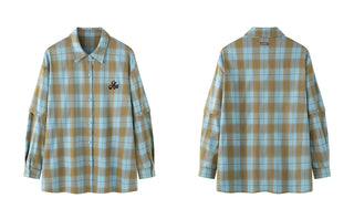 AcmeAura® Loose Casual Vintage Blue Checked Shirt KT3223