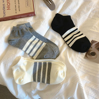 Striped Boat Socks Low Cut Cotton Short Socks 4Pairs KT3022