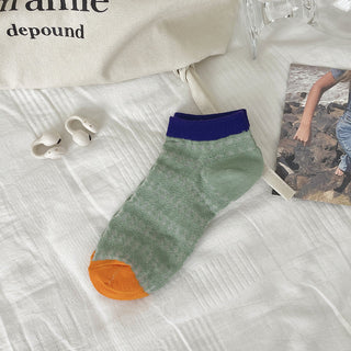 Colored Hollowed Out Ultra-thin Boat Socks for Women 4Pairs KT3028