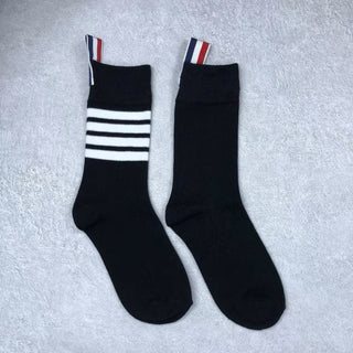 JK Trendy Mid Gray Striped Pure Cotton Calf Socks 4Pairs KT3048