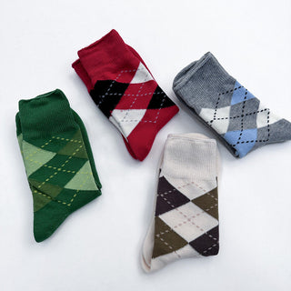 Spliced Color Contrast Pure Cotton Knee-High Socks 4Pairs KT3046