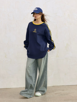 AcmeAura® Contrast Color Design Loose Jersey Crew Neck Bottom Top KT3224