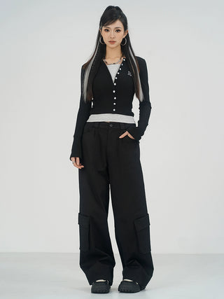 MC Miracle Fake Two Pieces Contrast Halterneck Knit Sweater KT2974