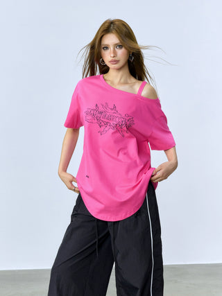 AcmeAura® Loose Slash Shoulder Short-sleeved T-shirt KT3203