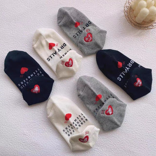 Women's Love Embroidery Cotton Short Socks 4Pairs KT3026