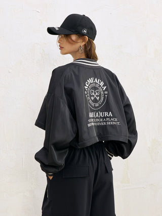 AcmeAura® Letter Print Contrasting Baseball Jersey Jacket KT3228