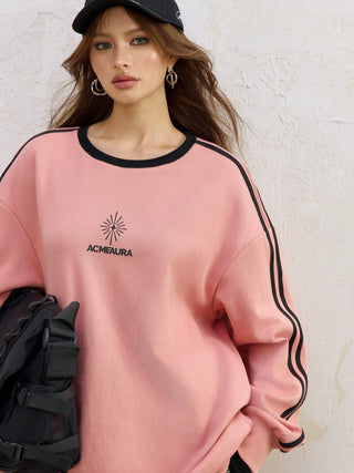 AcmeAura® Contrast Color Design Loose Jersey Crew Neck Bottom Top KT3224