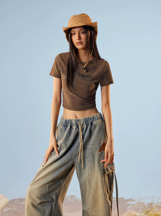 AcmeAura® U-Neck Short Sleeve T-Shirt Slim Crop Top KT3142