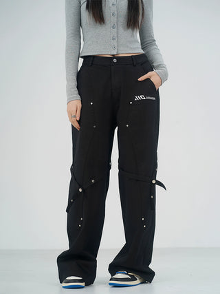 MC Miracle Brown Heavy Rivets Loose Straight Wide-leg Pant KT2973