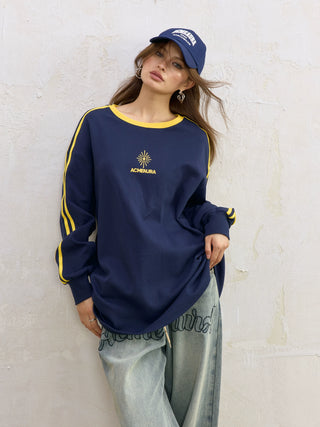 AcmeAura® Contrast Color Design Loose Jersey Crew Neck Bottom Top KT3224