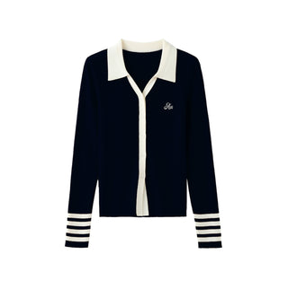 AcmeAura® Wool POLO Neck Color Matching Knitted Cardigan Jacket KT3244