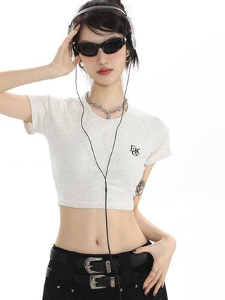 CHGG Embroidered Spicy Girl Open Navel T-shirt KT1422 - KTchic