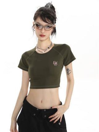 CHGG Embroidered Spicy Girl Open Navel T-shirt KT1422 - KTchic