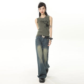 CHGG Print Tank Top Low Rise Jeans Set KT1460 - KTchic