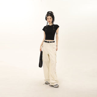CHGG Spice Girls Crop Button Solid T-Shirt KT1528