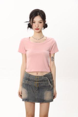 CHGG Square Neck T-shirt Spice Girl Skirt Suit KT1457 - KTchic