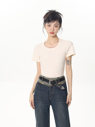CHGG U-neck Short-sleeved Spice Girl T-shirt KT1403 - KTchic