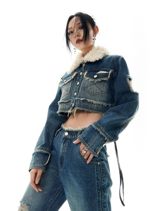 Denim Suit Short Jacket Ripped Pants Two-piece Set KT2929