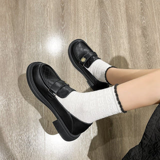 JP Black Leather Shoes with Thick Soles and Thick Heels KT2578