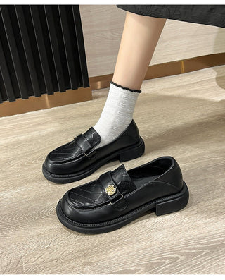 JP Black Leather Shoes with Thick Soles and Thick Heels KT2578