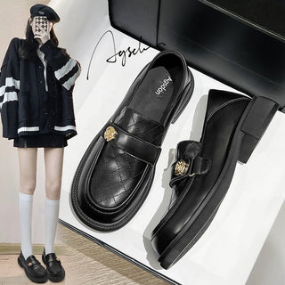 JP Black Leather Shoes with Thick Soles and Thick Heels KT2578