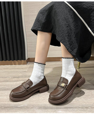 JP Black Leather Shoes with Thick Soles and Thick Heels KT2578