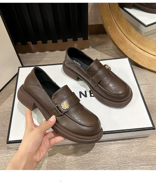 JP Black Leather Shoes with Thick Soles and Thick Heels KT2578