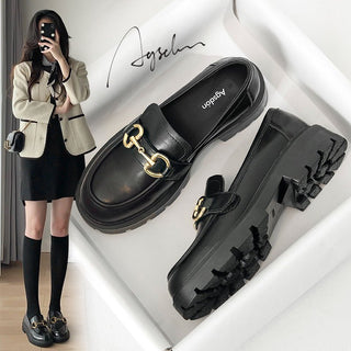 JP Leather Thick Heels Black Loafers KT2399 - KTchic