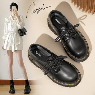 JP Platform Block Heel Lace-up Leather Shoes KT2589 - KTchic