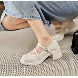 JP Small Leather Shoes with Square Toe and Thick Heels KT2464 - KTchic
