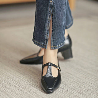 JP Thick Heeled Pointed High Heeled Small Leather Shoes KT2597