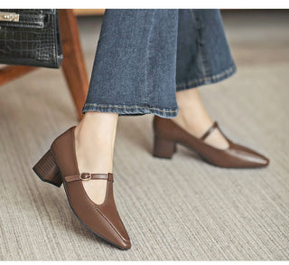 JP Thick Heeled Pointed High Heeled Small Leather Shoes KT2597