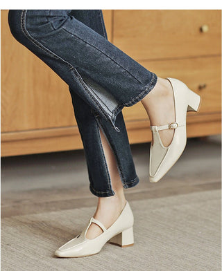 JP Thick Heeled Pointed High Heeled Small Leather Shoes KT2597