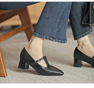 JP Thick Heeled Pointed High Heeled Small Leather Shoes KT2597