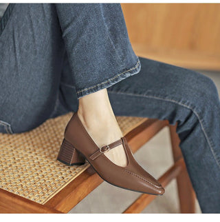 JP Thick Heeled Pointed High Heeled Small Leather Shoes KT2597