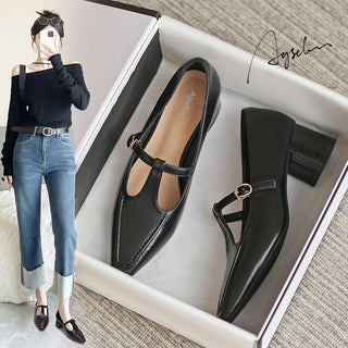 JP Thick Heeled Pointed High Heeled Small Leather Shoes KT2597