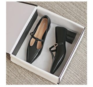 JP Thick Heeled Pointed High Heeled Small Leather Shoes KT2597