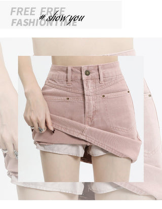 MDH Dirty Pink High Waisted Anti Glare Denim Wrap Hip Skirt KT882 - KTchic