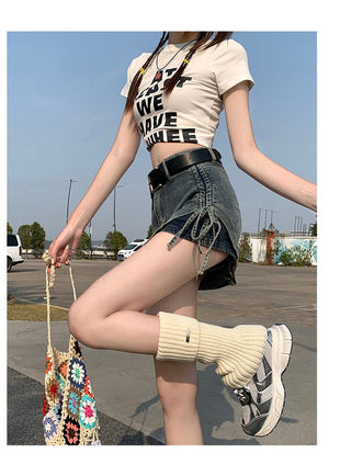 MDH Spice Girl Irregular Strap Bag Hip Skirt Denim Shorts KT967 - KTchic
