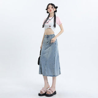 MDH Spicy Girls Mid Length A-line Denim Skirt KT876 - KTchic