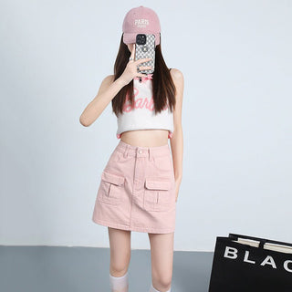MDH Spicy Girls Pink High Waist Denim Wrap Hip Skirt KT893 - KTchic