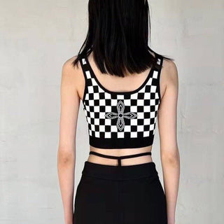 Monochrome Checkered Sports Crop Top KT1655