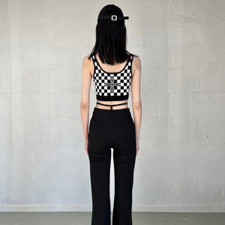 Monochrome Checkered Sports Crop Top KT1655